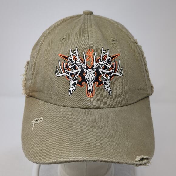 Browning Strapback Baseball Cap Brown One Size Adjustable Distressed Camouflage - Picture 2 of 9